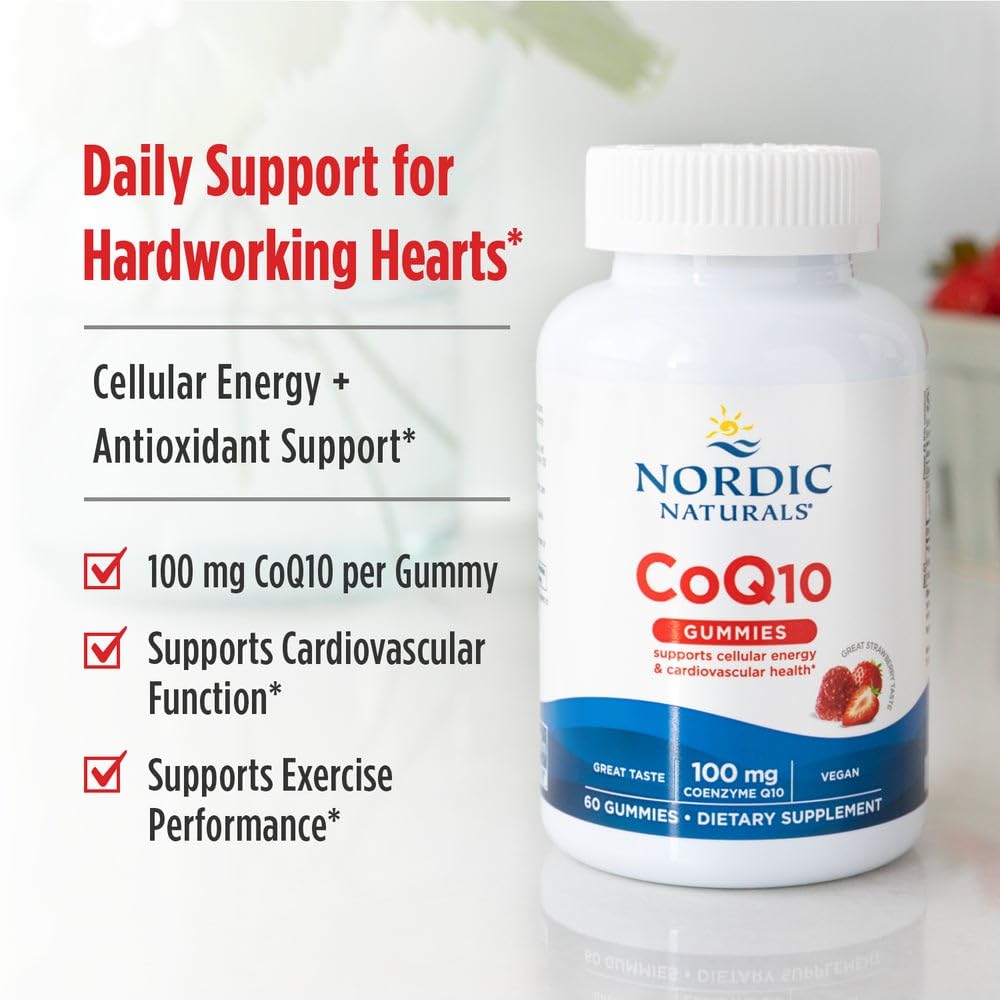 Nordic Naturals CoQ10 Gummies, Strawberry - 60 Gummies - 100 mg Coenzyme Q10 (CoQ10) - Great Taste - Heart Health, Cellular Energy Production, Antioxidant Support - Non-GMO, Vegan - 60 Servings Nordic Naturals Au supplements