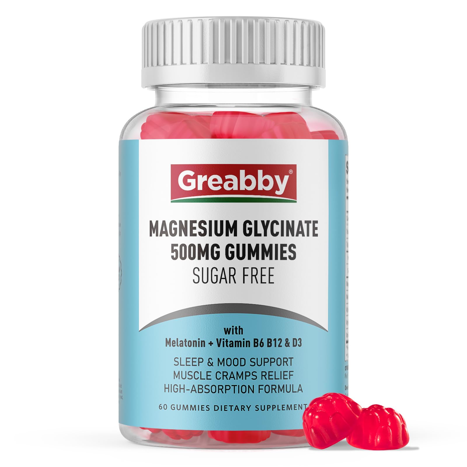 Greabby Magnesium Glycinate Gummies 500mg for Adults Sleep Support, Chewable Magnesium Gummies for Women & Men, Muscle Relief & Magnesium Supply (60 Count) GREABBY Au supplements