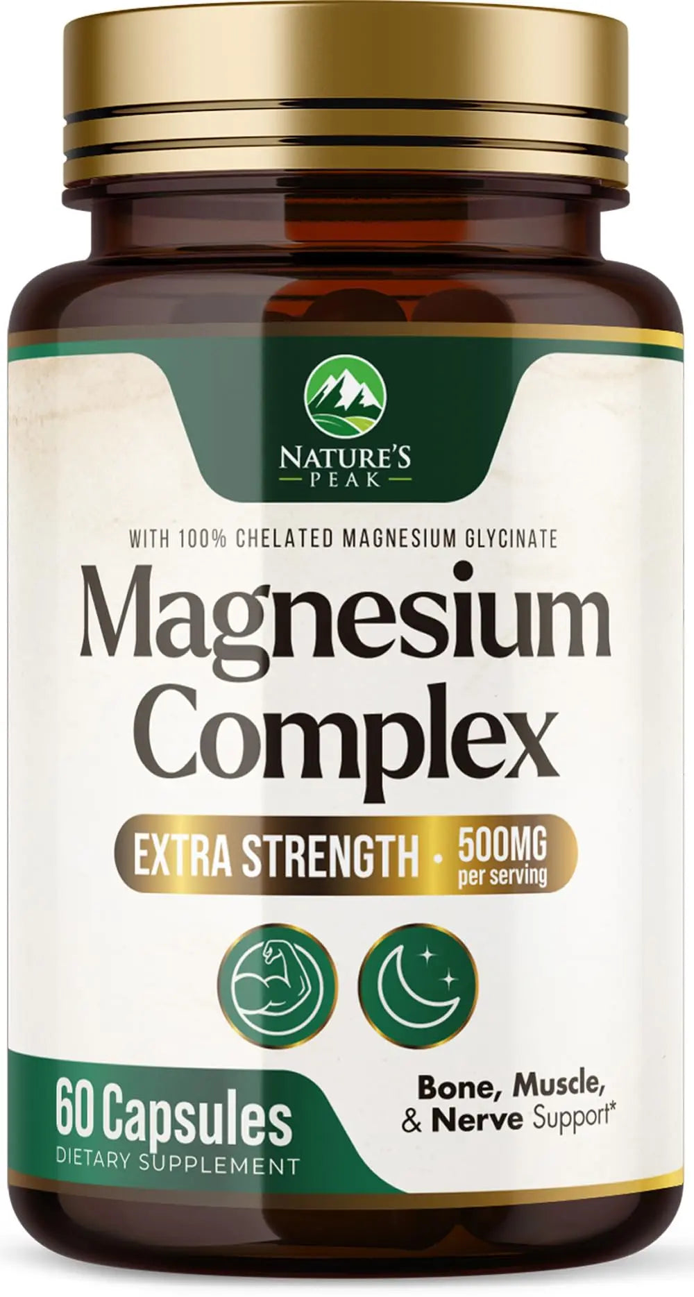 Magnesium Complex Supplement - Magnesium 500mg Per Serving - High Absorption Blend of Glycinate, Citrate, Malate, Oxide - Supports Sleep, Muscle, Bone, Heart Health - Bottled in USA - 60 Capsules Nature's Peak Au supplements