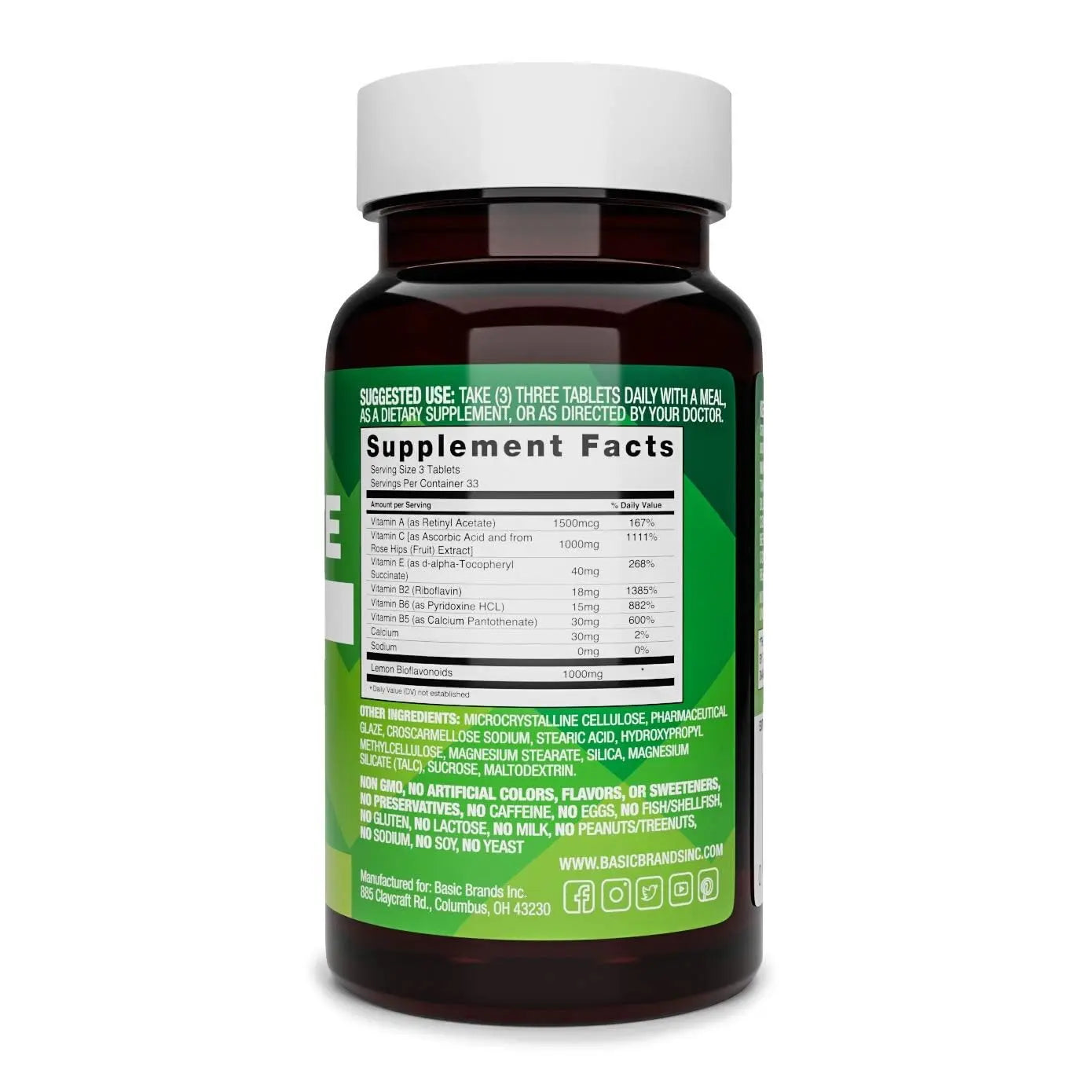 Basic Brands Aller Vite Nasal Support Tablets for Seasonal Allergy Relief, High Bioflavonoid Complex with Vitamins and Calcium, Gluten Free Daily Supplement, 100 Tablets Basic Brands Au supplements