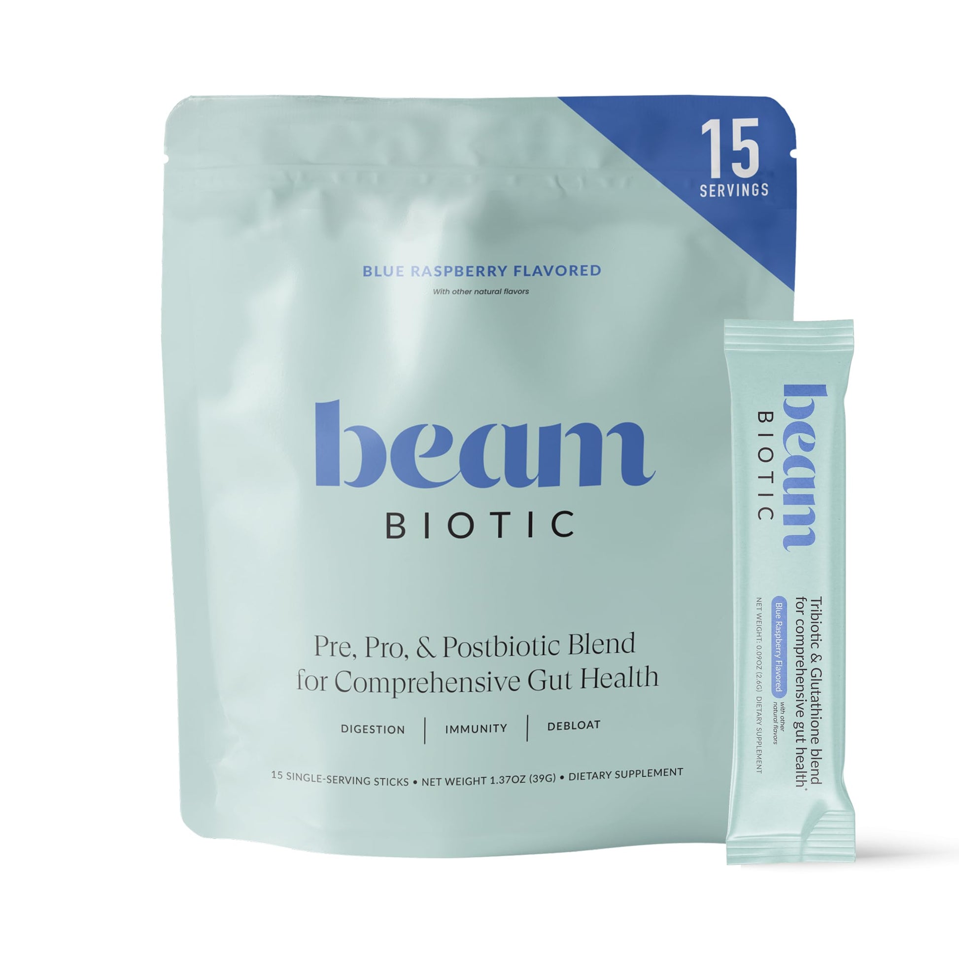 Beam Biotic Probiotics for Women – Gut Health & Digestive Health Powder with Pre, Pro & Postbiotics + Glutathione, Daily Probiotic Drink for Bloating Relief & Gut Balance, 15 Servings, Blue Raspberry Beam Au supplements