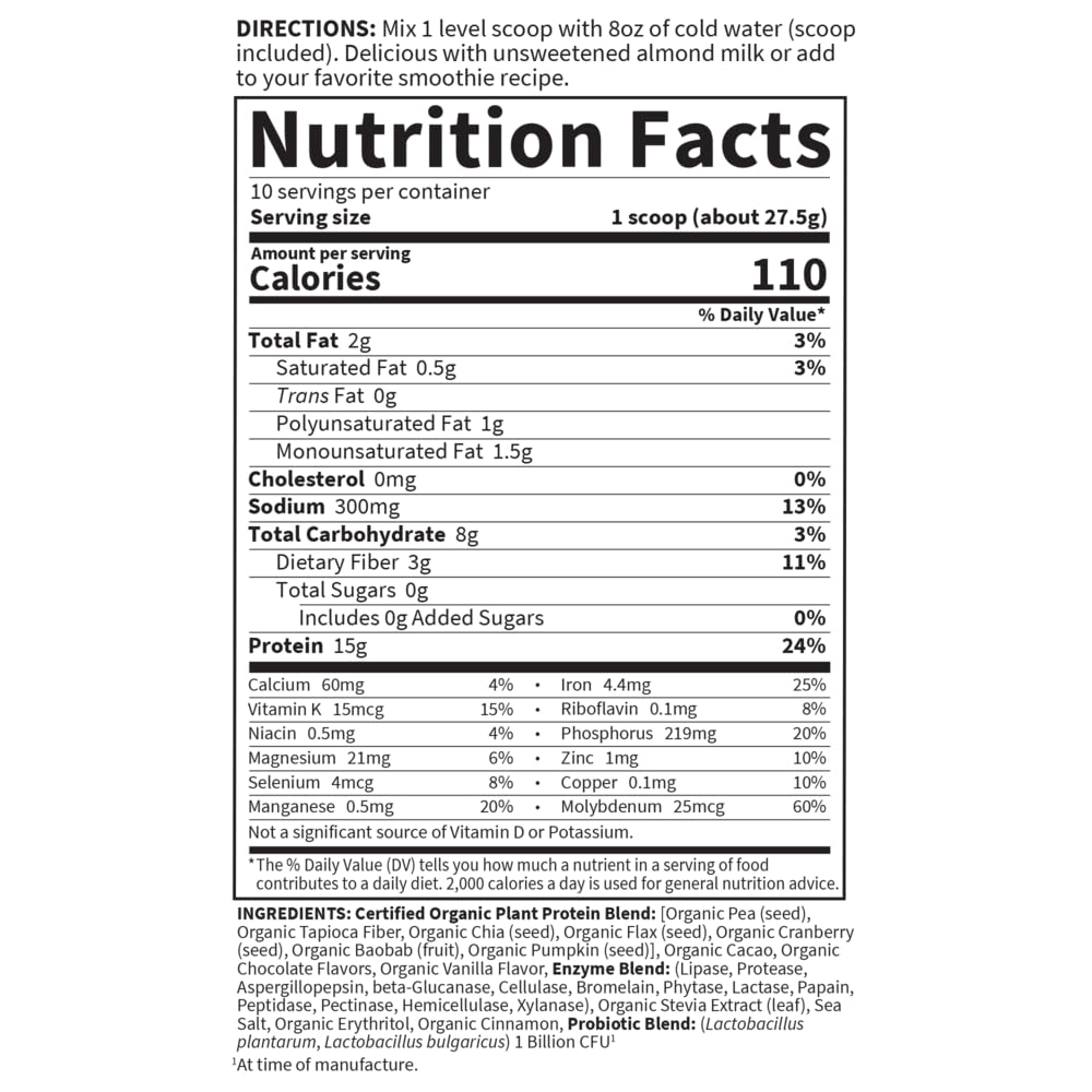 Garden of Life Organic Plant Protein Smooth Chocolate Powder, 10 Servings - Vegan, Grain Garden of Life Au supplements