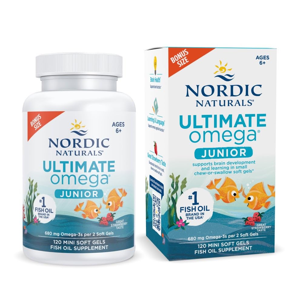 Nordic Naturals Ultimate Omega Jr., Strawberry - 120 Mini Soft Gels - 680 Total Omega-3s with EPA & DHA - Brain Health, Mood, Learning - Non-GMO - 60 Servings Nordic Naturals Au supplements