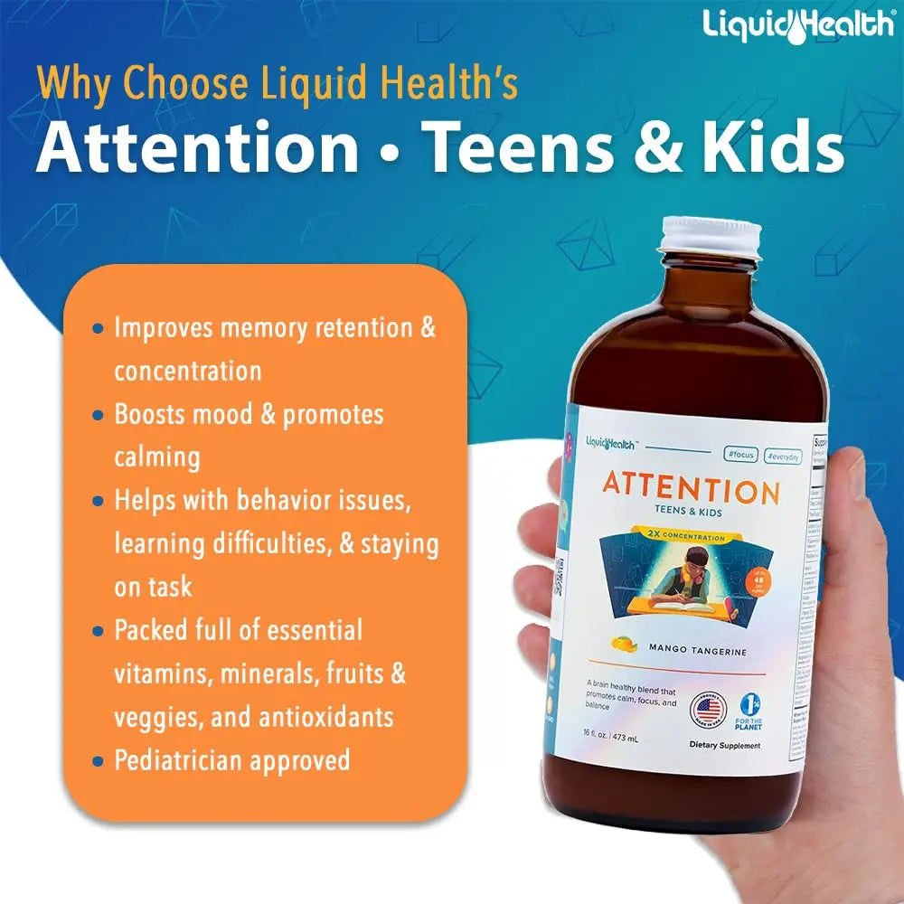 LIQUIDHEALTH Attention, Liquid Multivitamin for Kids & Teens - Improves Memory Retention, Concentration, Focus, Mood, Relaxation & Calming LIQUIDHEALTH Au supplements