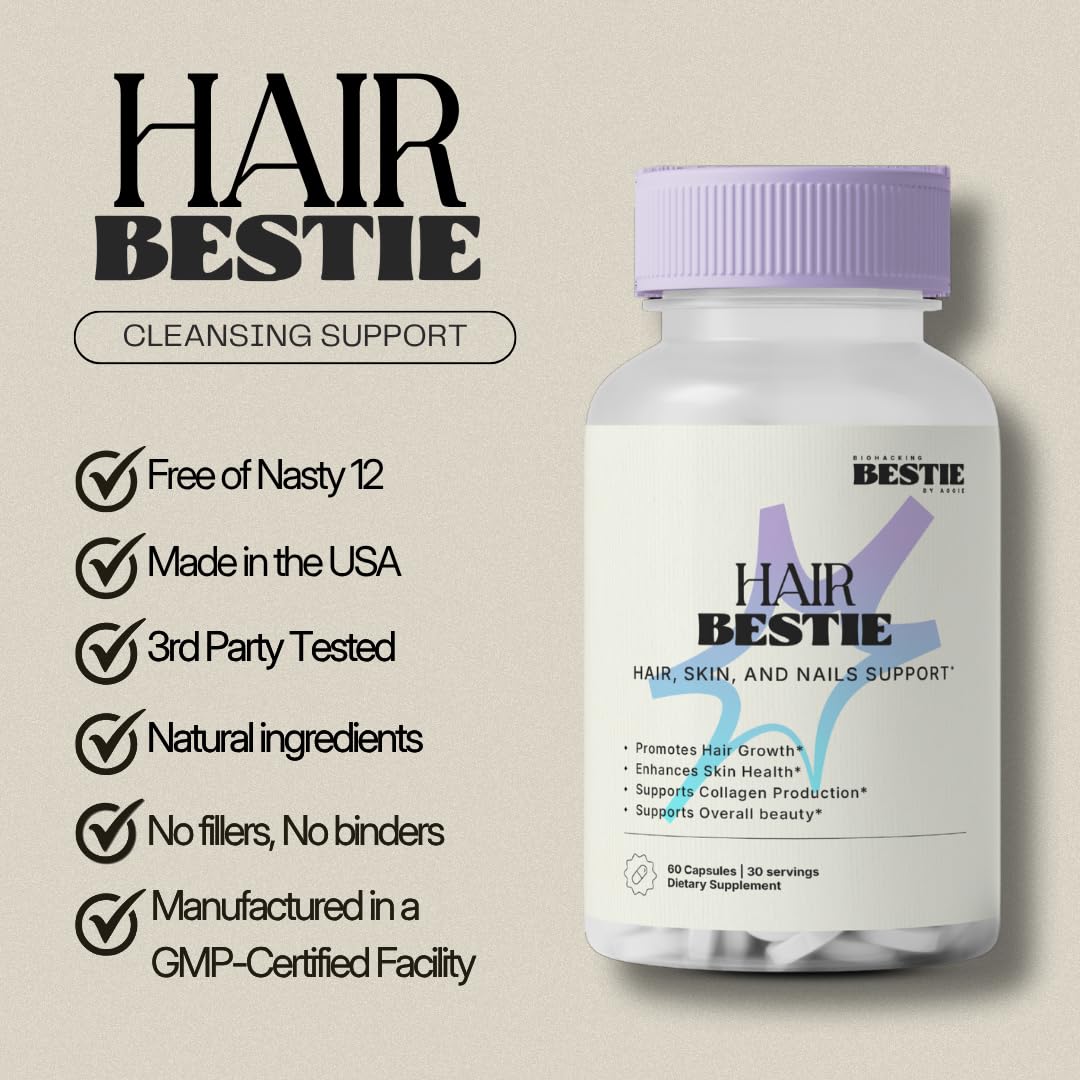 Biohacking Bestie Hair Bestie for Women & Men - Hair Growth Supplement with Biotin, Collagen, Vitamin B5, & Keratin, Support for Skin Health & Nails - 60 Capsules Biohacking Bestie Au supplements
