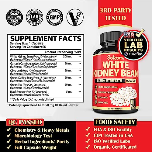 Pure White Kidney Bean Extract Capsules - 6 Herbal Ingredients 9050 mg Equivalent Satoomi Au supplements