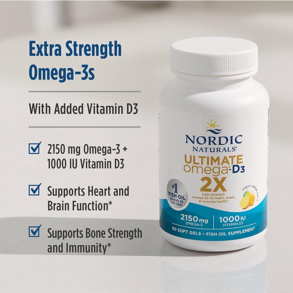 Nordic Naturals Ultimate Omega 2X with Vitamin D3, Lemon Flavor - 60 Soft Gels - 2150 mg Omega-3 + 1000 IU D3 - EPA & DHA - Brain, Heart, & Immune Health - 30 Servings Nordic Naturals Au supplements
