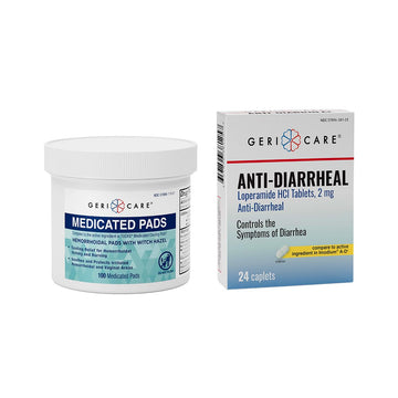 GeriCare Anti-Diarrheal Caplets 24 Count & Medicated Pads of Witch Hazel 50% 100 Count Bundle – Fast Relief for Diarrhea, Soothing Medicated Pads for Irritation, Digestive Support & Travel GeriCare Au supplements