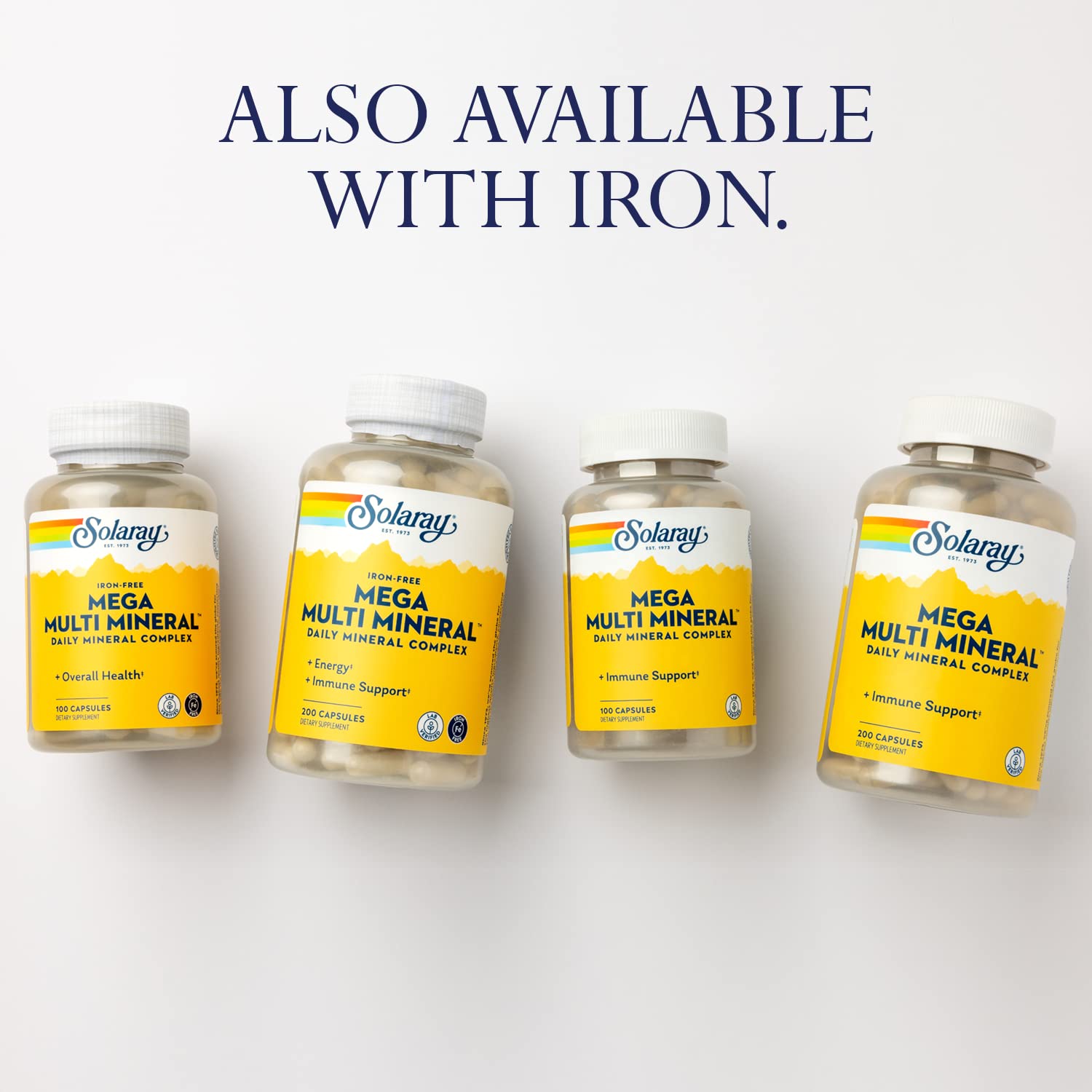 SOLARAY Mega Multi Mineral, Iron Free - Daily Mineral Supplement w/Trace Minerals, Electrolytes, Calcium, Magnesium, Zinc, Selenium, Boron -Cellular Energy, Immune Support, 60-Day Guarantee, 50 Serv SOLARAY Au supplements