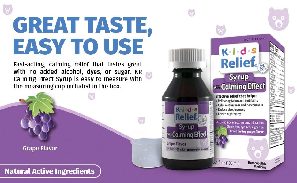 Kids Relief Syrup with Calming Effect, for Kids 0-12 Yrs, Grape Flavor, Gluten and Dye Free, No Added Sugar, 3.4 oz Kids Relief Au supplements