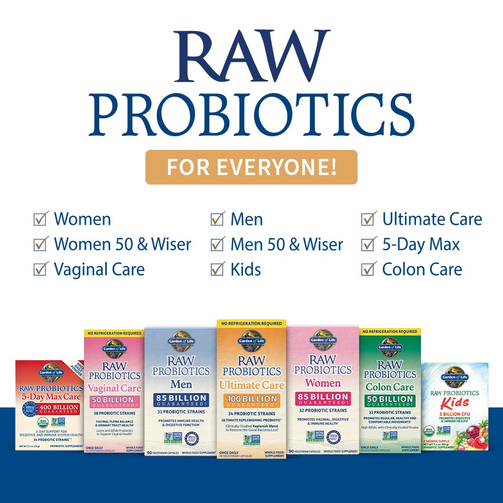 Garden of Life Raw Probiotics for Women and Men with Digestive Enzymes, 100 Billion CFU, Clinically Studied Strains, Shelf Stable, 30 Capsules Garden of Life Au supplements