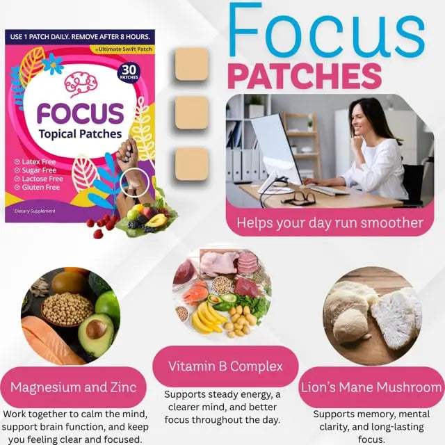 Swift Patch Focus Patch for Adults (30 Day Supply) + Proprietary Blend (Men and Women) - Help Kids and Adults Focus with Patches 22 Ingredients with Proprietary Formula Ultimate Swift Patch Au supplements