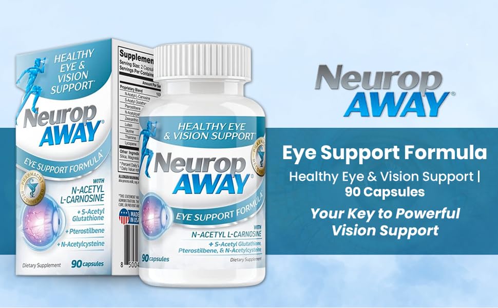 NeuropAWAY Eye Support Supplement 60CT with Lutein N-Acetyl L-Carnosine S-Acetyl Glutathione N-Acetyl Cystiene Pterostilbene Lycopene Zeaxanthin to Support Healthy Vision, Helps Blurry and Dry Eyes NeuropAWAY Au supplements
