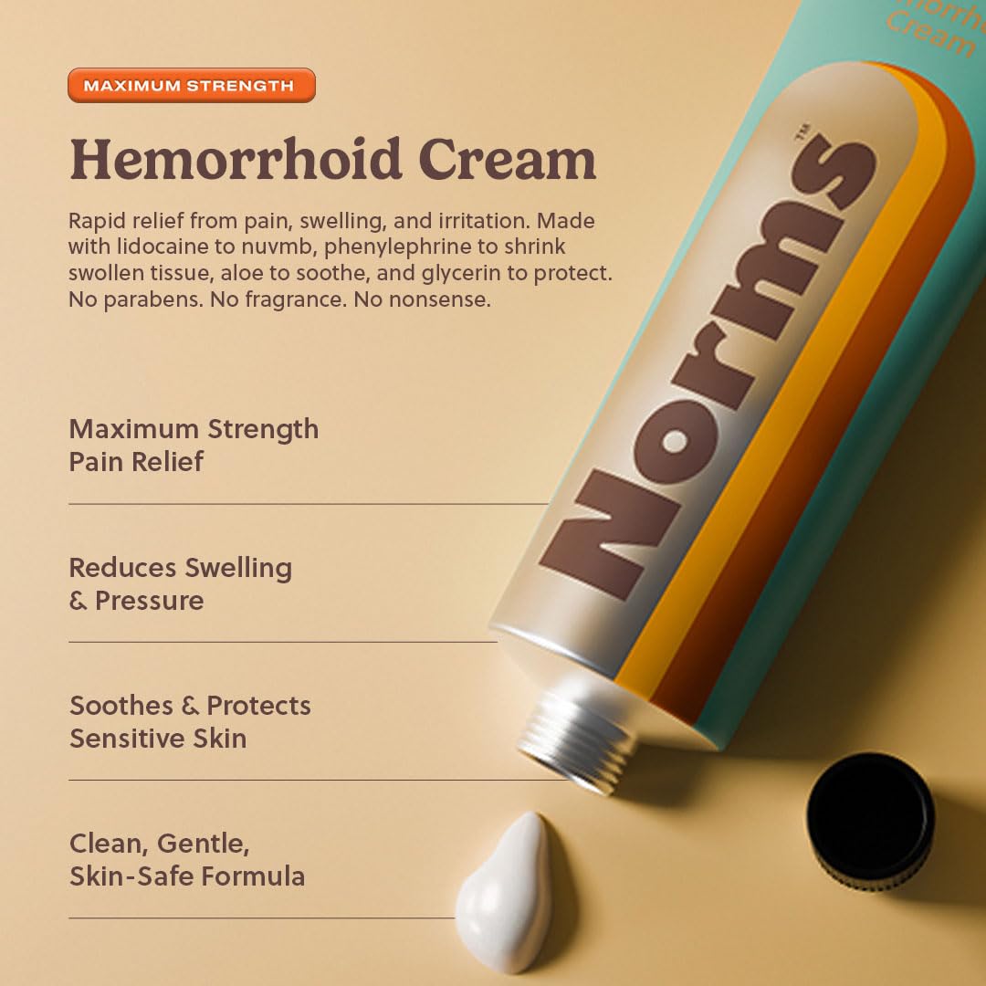 Norms Hemorrhoid Treatment Cream, Max Strength 5% Lidocaine, Rapid Relief for Hemorrhoidal Pain, Swelling, Itching, with Phenylephrine HCL, Aloe & Glycerin – Big Squeeze 2oz Tube Norms Au supplements