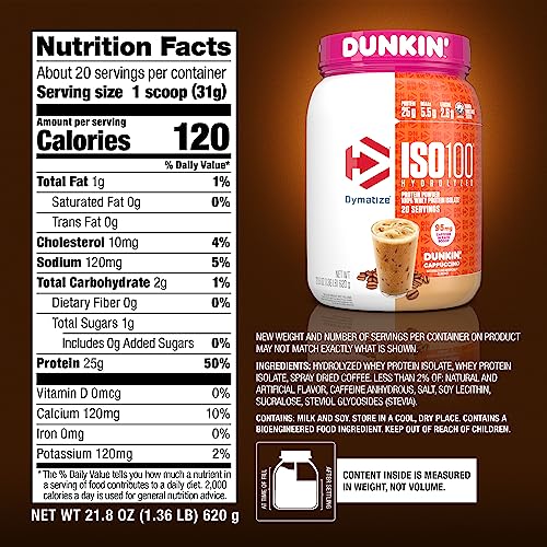 Dymatize ISO100 Hydrolyzed 100% Whey Isolate Protein Powder in Dunkin' Cappuccino Dymatize Au supplements