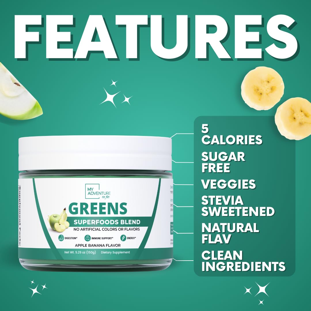 Green Superfood Powder for Digestion & Gut Health - Keto Friendly Superfood Greens Blend Powder for Immune Support - Powdered Greens Supplement for Immune Boost - Apple Banana Flavor My Adventure to Fit Au supplements