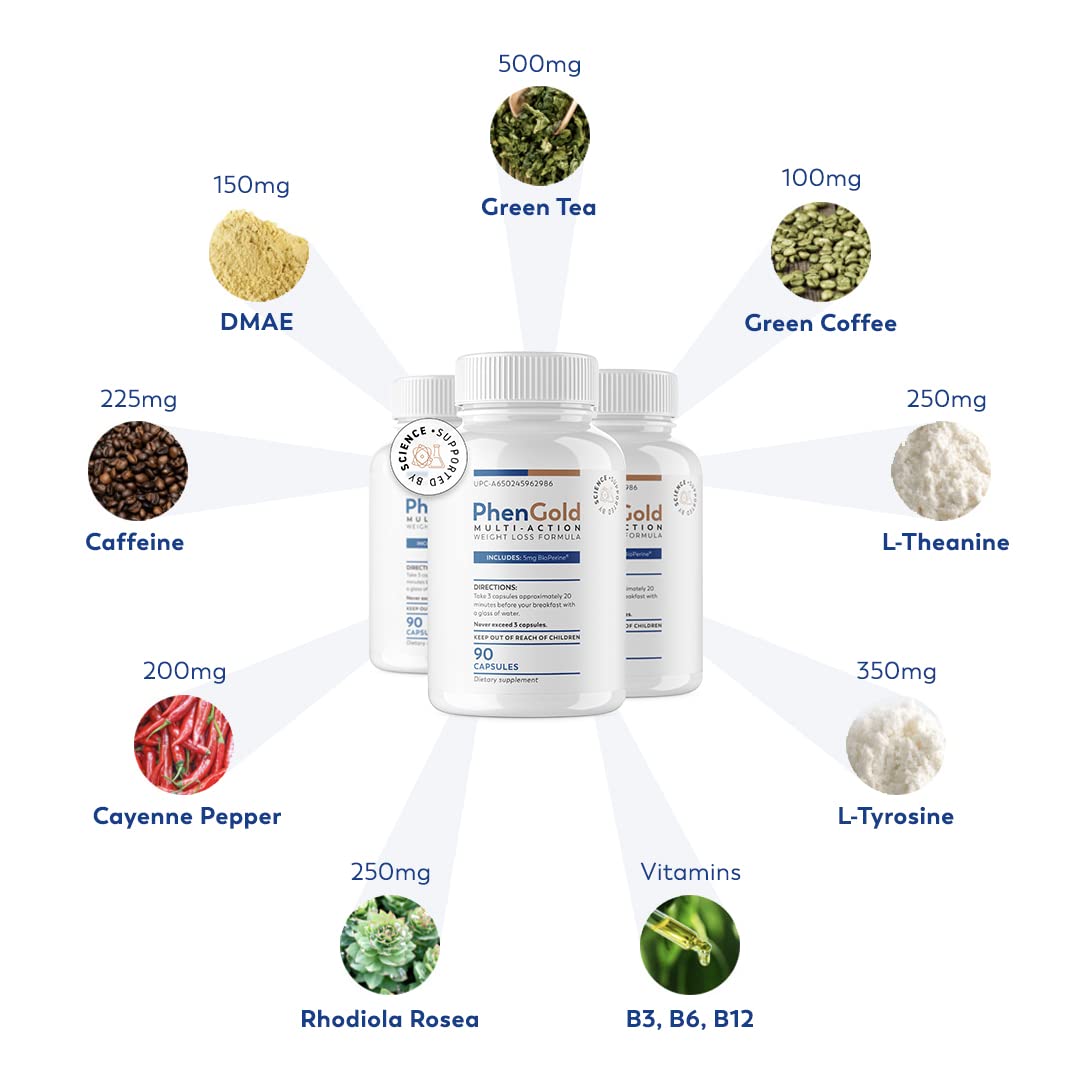 PhenGold Pills, Original Multi-Action Weight Management Formula with Green Tea PhenGold Au supplements
