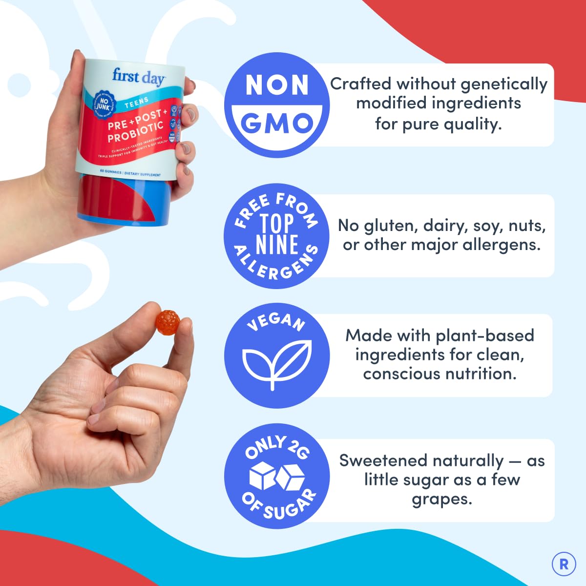 FIRST DAY Teens’ Gut Sustainer Tribiotic Gummies – 3-in-1 Prebiotic, Probiotic & Postbiotic Supplement – Supports Digestive, Skin, Oral & Immune Health, Nutrient Absorption & Growth – 30-Day Supply FIRST DAY Au supplements