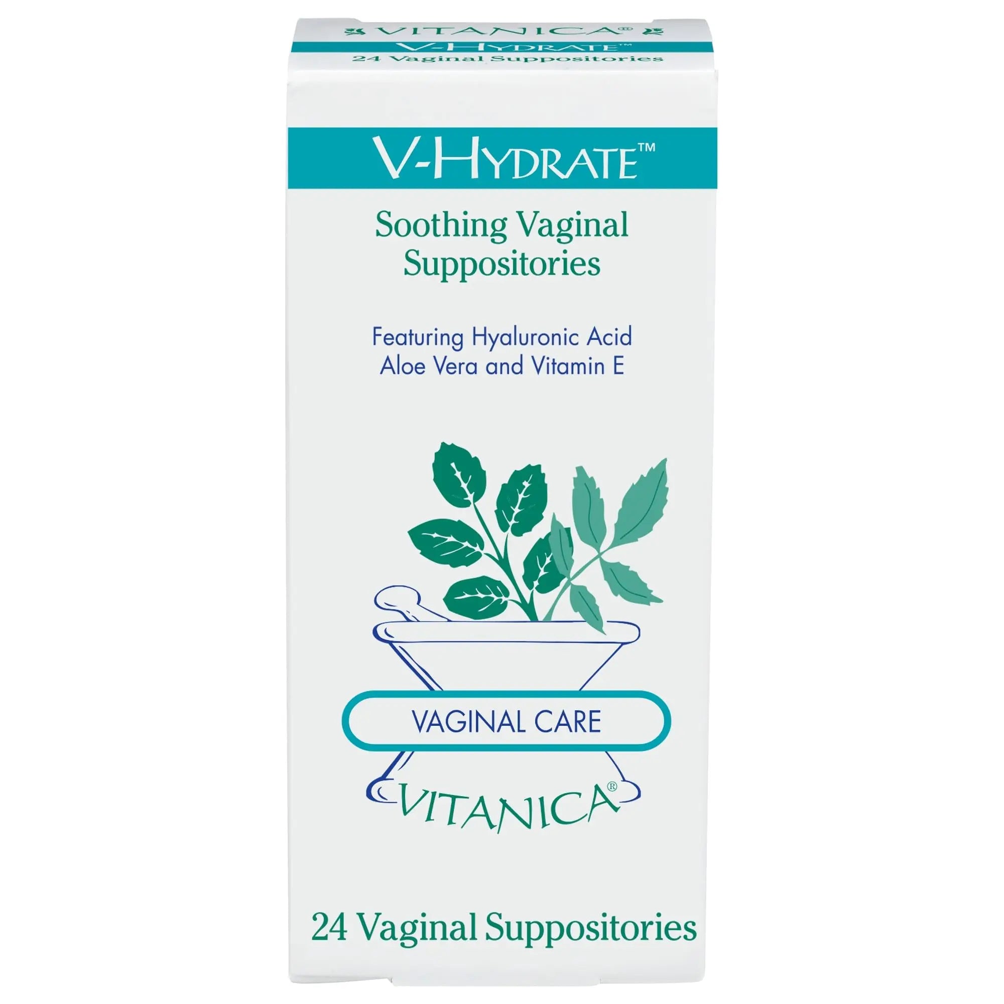 Vitanica V-Hydrate, Hyaluronic Acid Vaginal Suppositories for Comfort and Vaginal Hydration with Aloe Vera and Vitamin E, Hormone-Free & Drug-Free, Vegan, 2 Month Supply, 24 Count Vitanica Au supplements