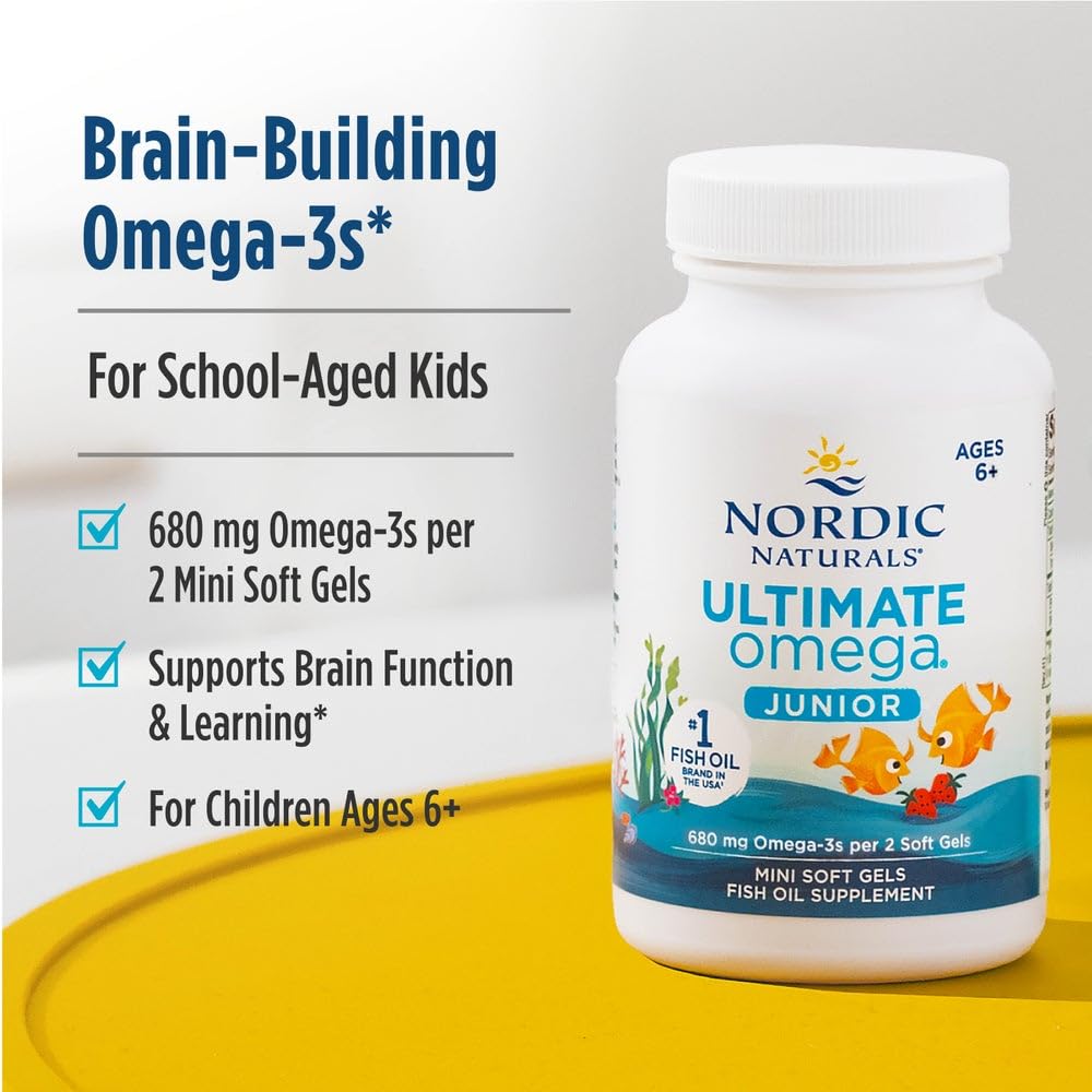 Nordic Naturals Ultimate Omega Jr., Strawberry - 120 Mini Soft Gels - 680 Total Omega-3s with EPA & DHA - Brain Health, Mood, Learning - Non-GMO - 60 Servings Nordic Naturals Au supplements