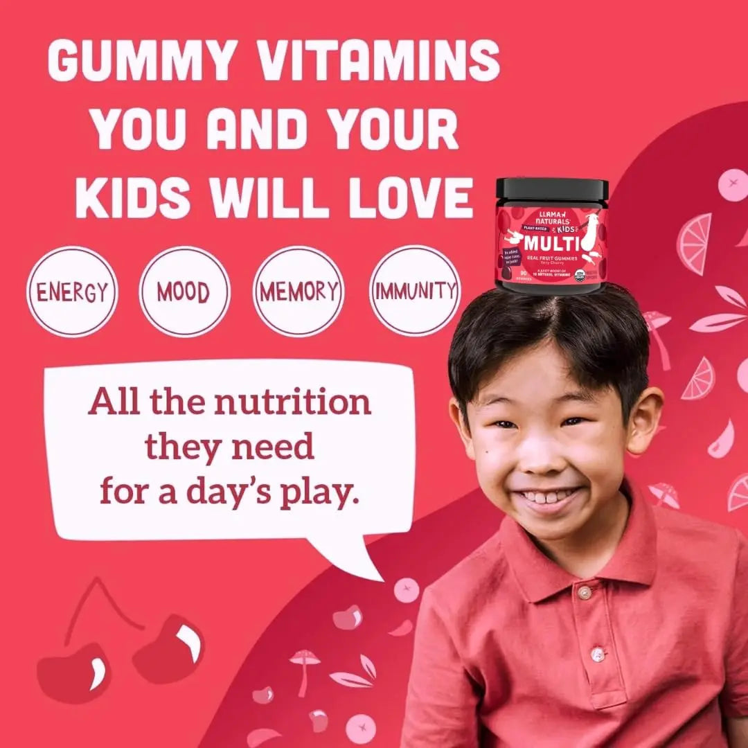 Llama Naturals Kids Multivitamin Gummies | Real Fruit, No Added Sugar Cane | Organic Vegan Toddler Whole Food Vitamins | Llama Naturals Au supplements