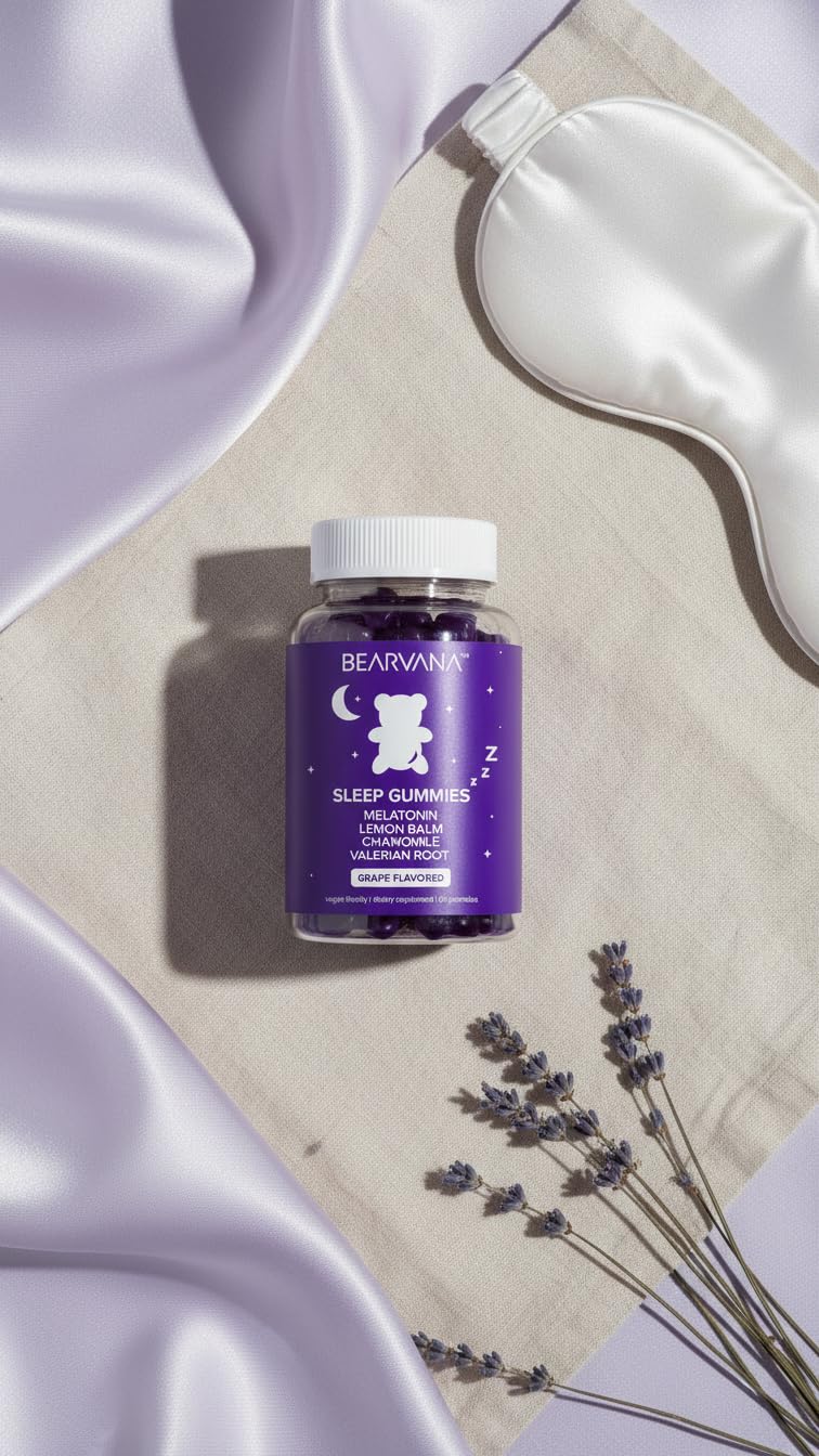 BEARVANA Sleep Gummies with Melatonin | Grape Flavored Vegan Sleep Supplement with Lemon Balm, Chamomile & Valerian Root | Night time Relaxation & Rest Support | 60 Gummies BEARVANA Au supplements