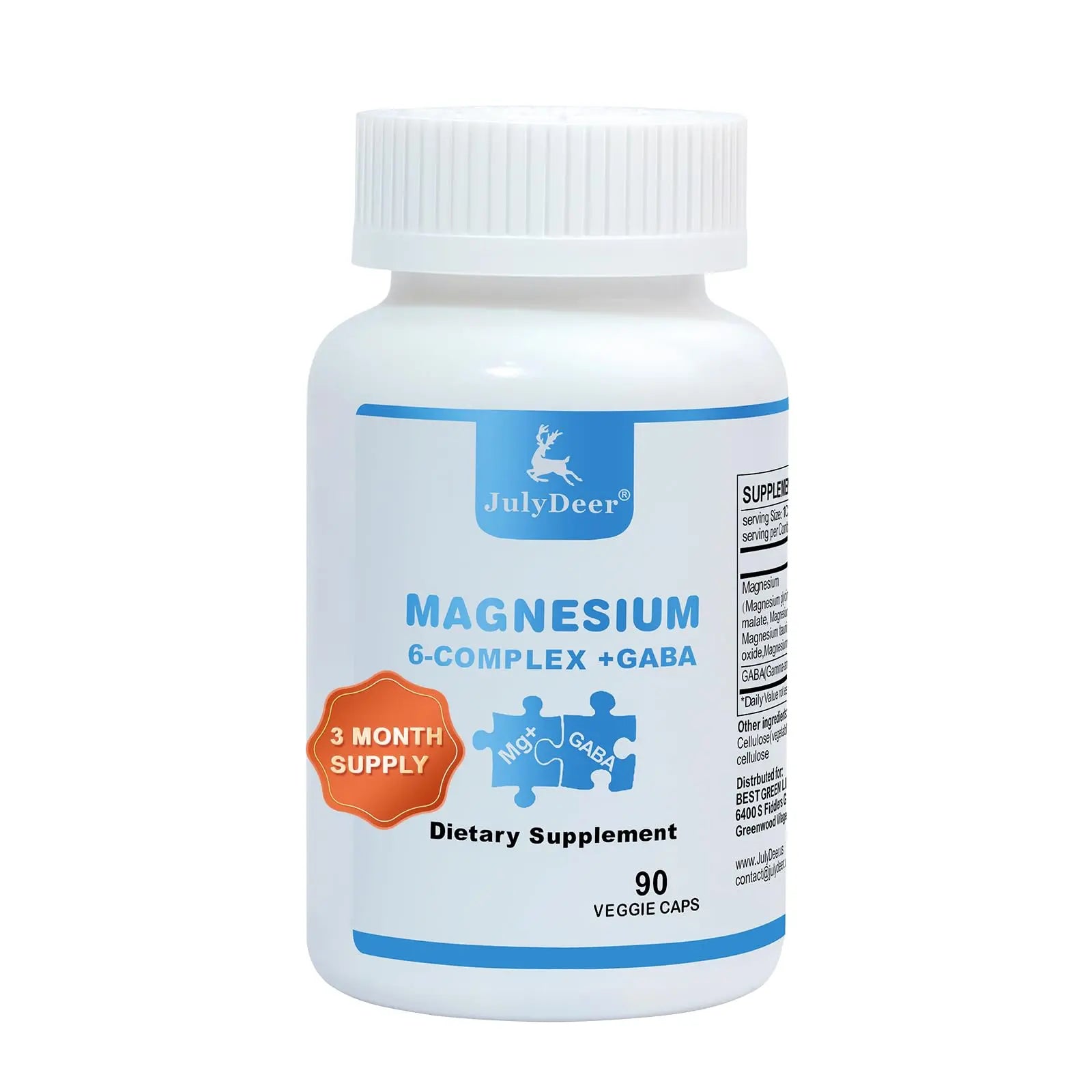 JulyDeer Sixfold Magnesium Complex | 350mg of Magnesium Glycinate, Malate, Citrate, Taurine, Oxide, Mg+ for Muscles,Nerves,& Energy, GABA Sleep Support | High Absorption | Vegan | 90 Capsules Risabou Au supplements