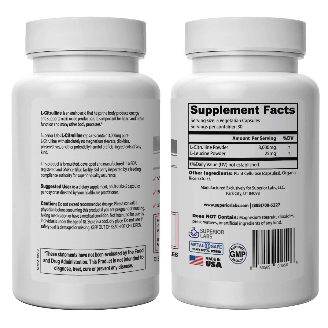 Superior Labs – Pure L-Citrulline – Free Form – Optimal 3,000mg Dosage – 150 Vegetable Superior Labs Au supplements