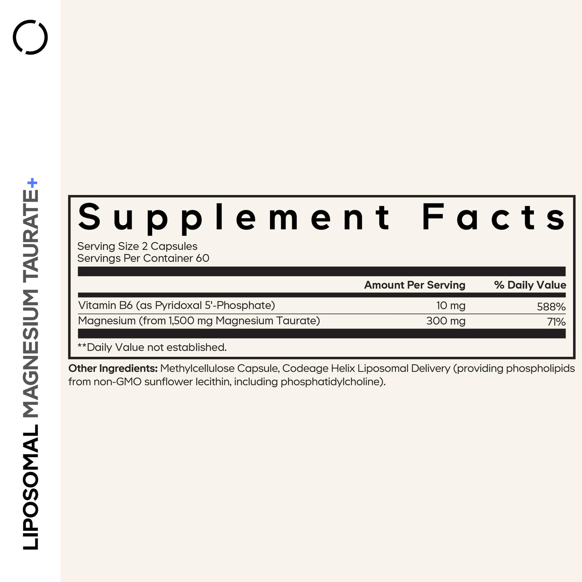 Codeage Liposomal Magnesium Taurate+ Supplement - Magnesium Taurate, Vitamin B6 as Pyridoxal 5-Phosphate, 2-Month Supply - Liposomal Delivery, Vegan, Non-GMO, Gluten-Free, 120 Capsules Codeage Au supplements