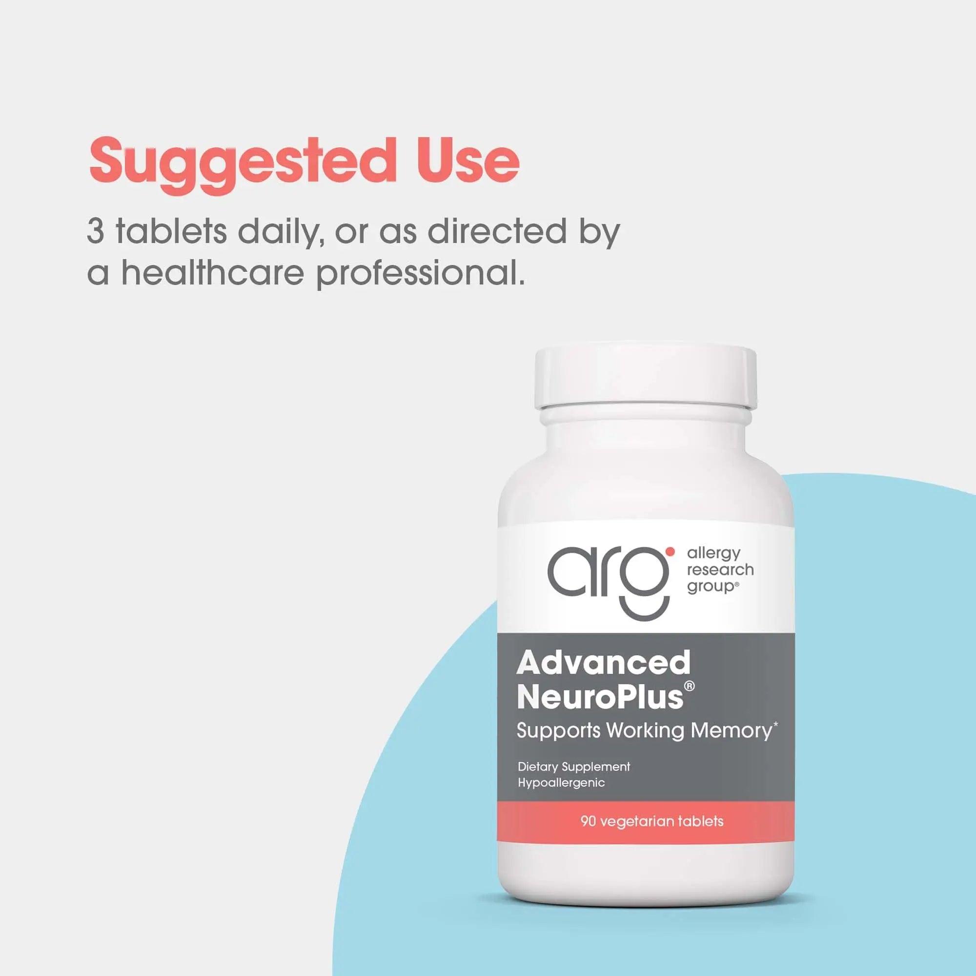 Allergy Research Group Advanced NeuroPlus - Nootropic Formula with Spearmint Extract, Lions Mane & Citicoline - Supports Working Memory Focus & Cognitive Function - 30 Servings - 90 Tablets Allergy Research Group Au supplements