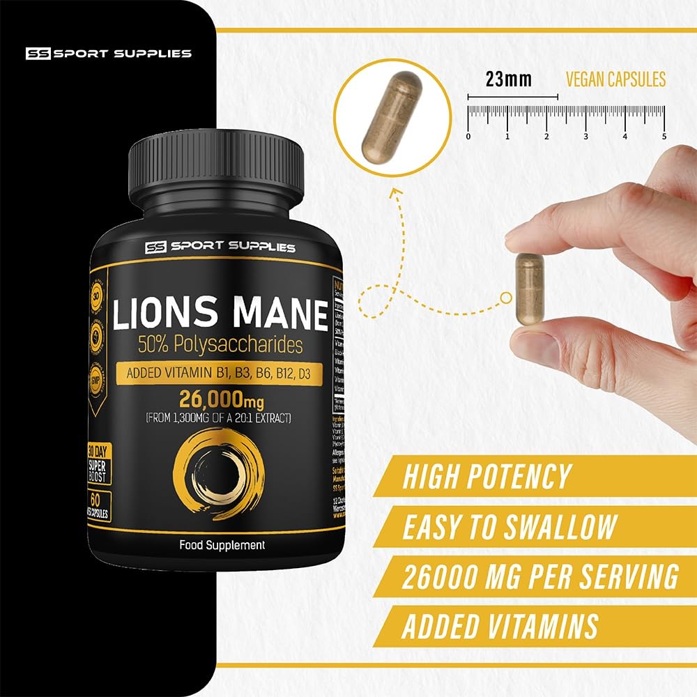 Lions Mane Supplement High Strength 26,000mg Plus 5 Vitamins SS Sport Supplies Au supplements