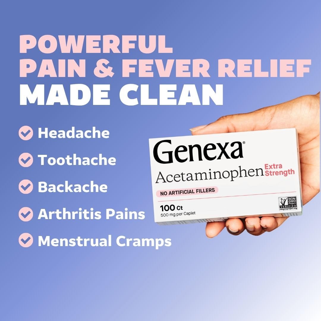 Genexa Adult Pain Relief Bundle | 500mg Acetaminophen Caplets + Homeopathic Arnica Chewables | Fast Relief for Headache, Joint & Muscle Pain | OTC + Homeopathic Combo | No Dyes or Artificial Additives Genexa Au supplements