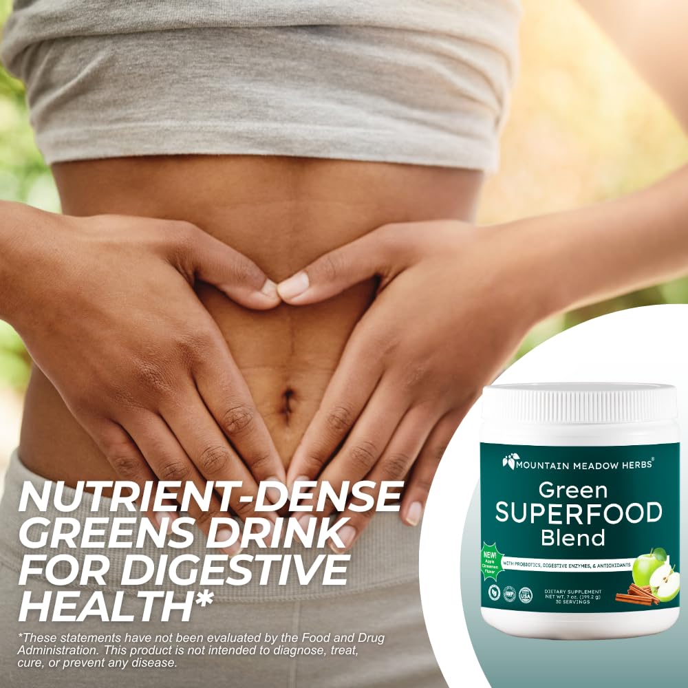 Mountain Meadow Herbs Green Superfood Blend – Spirulina, Chlorella, Mushrooms, Probiotics, Digestive Enzymes, Antioxidants – Organic Greens Powder for Energy & Gut Health – 30 Servings Mountain Meadow Herbs Au supplements
