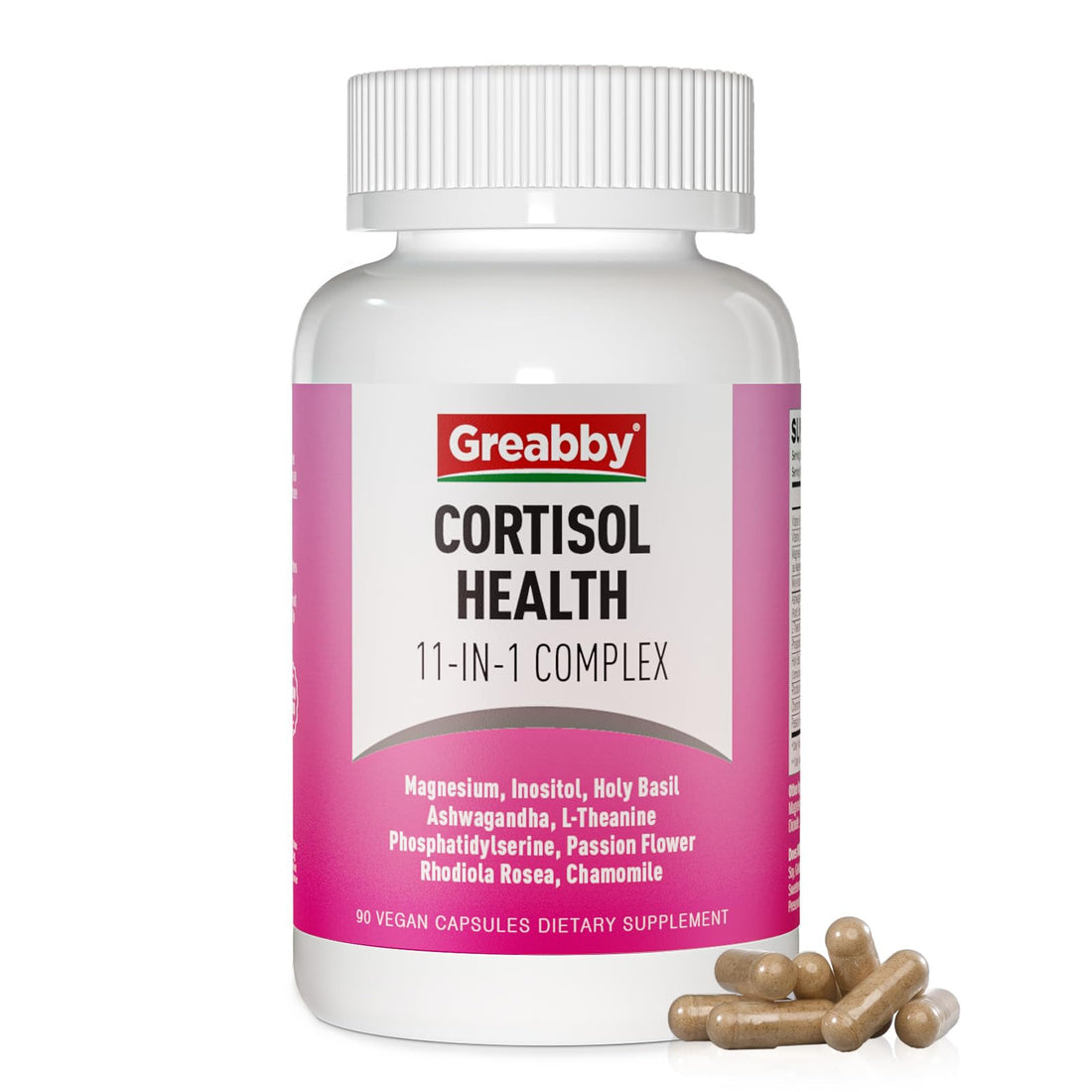GREABBY Cortisol Supplements for Women, 11-in-1 Formula with Ashwagandha, L-Theanine, Phosphatidylserine and More, Lower Cortisol Health Support, 90 Vegan Capsules GREABBY Au supplements