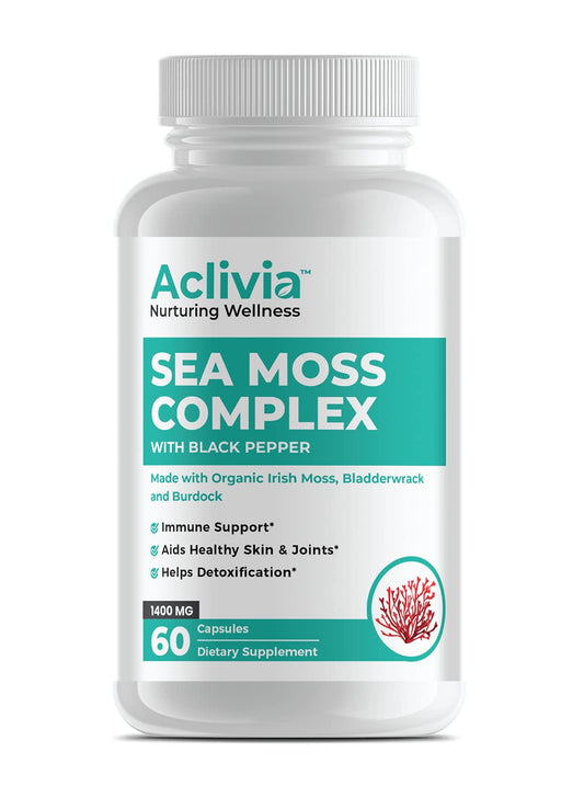 Aclivia - Organic Irish Sea Moss Capsules with Bladderwrack & Burdock Root - 102 Minerals Sea Moss Supplement - Thyroid Support, Immune Boost - Non-GMO (60 Count) AcliviaAu supplements
