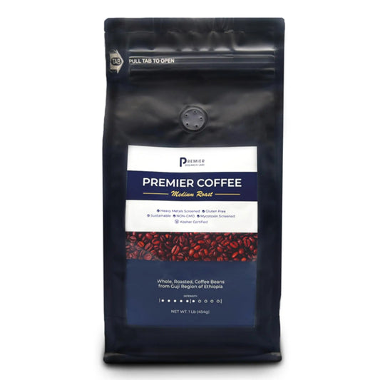 Premier Research Labs Organic Whole Roasted Coffee Beans - Medium Roast, From Guji Region of Ethiopia, Crafted for Optimal Health Benefits, Sweet & Fruity, Well-Balanced, Gluten Free - 1 Pound Premier Research LabsAU supplements