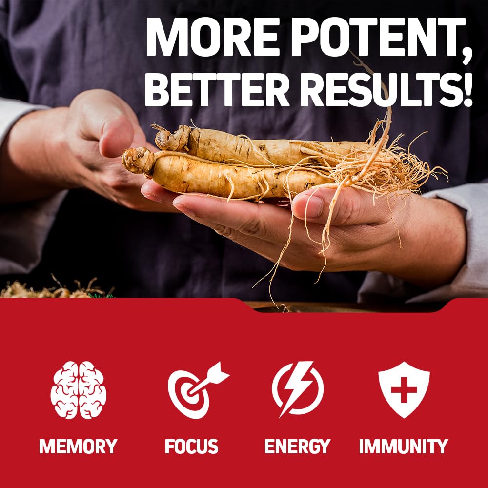 Herbtonics Korean Red Panax Ginseng 1500mg - Energy Supplement for Peak Performance, Focus & Vitality - High Potency Ginseng Root Extract - 240 Vegan Capsules Herbtonics Au supplements