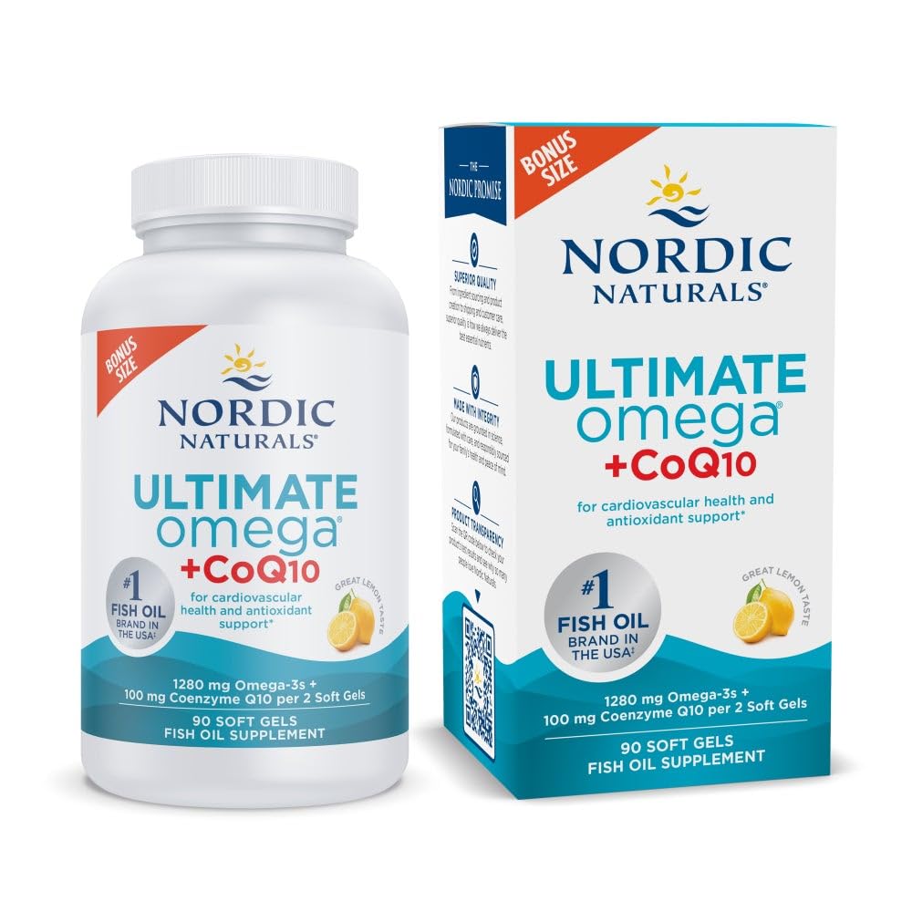 Nordic Naturals Ultimate Omega + CoQ10, Lemon - 90 Soft Gels - 1280 mg Omega-3 + 100 mg CoQ10 - Heart Health, Cellular Energy, Antioxidant Support - Non-GMO - 45 Servings Nordic Naturals Au supplements