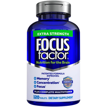 Focus Factor Adults Extra Strength, 120 Count - Brain Supplement for Memory, Concentration and Focus - Complete Multivitamin with DMAE, Vitamin D, DHA - Trusted Health Vitamins Focus Factor Au supplements