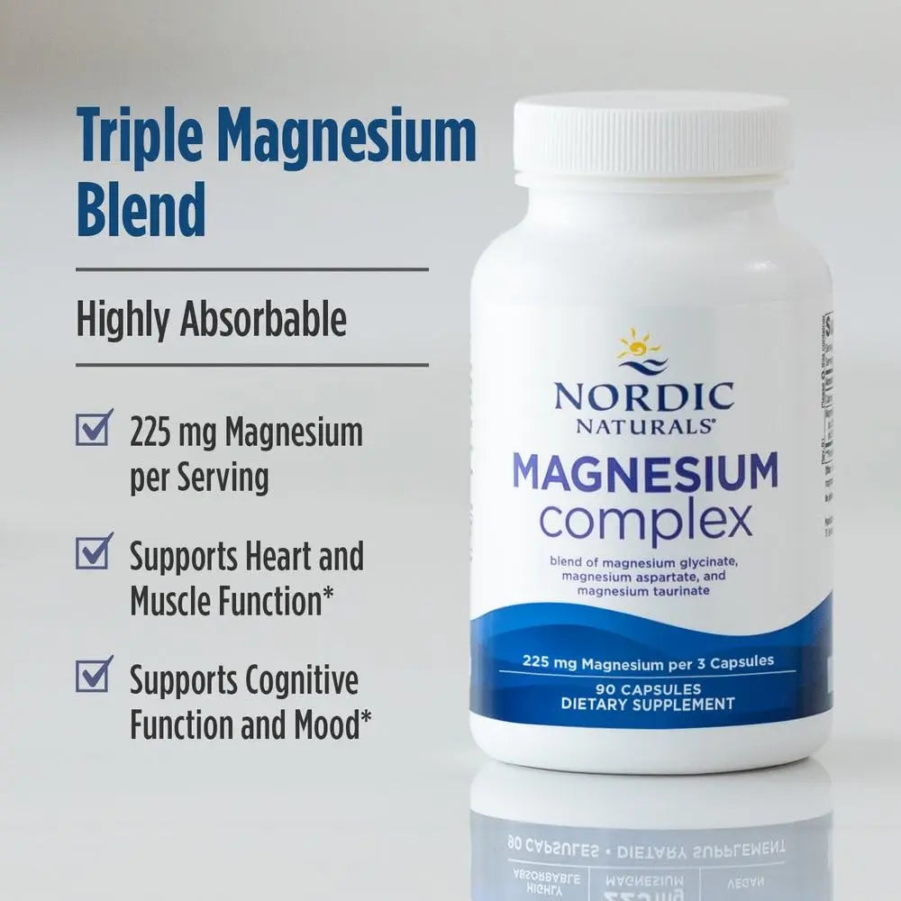 Nordic Naturals Magnesium Complex - 90 Capsules - 225 mg Magnesium, 1.9 mg Iron - Brain & Heart Health, Mood, Energy, & Muscle Relaxation - Non-GMO, Vegan - 30 Servings Nordic Naturals Au supplements