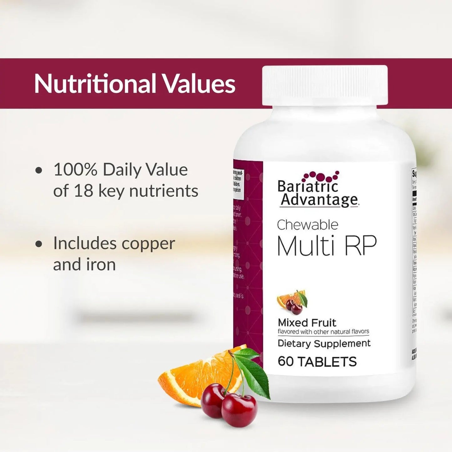 Bariatric Advantage Chewable Multi RP Multivitamin - for Bariatric Surgery Patients - with Iron, Copper, Vitamin C, A, Zinc & More Bariatric AdvantageUS supplements