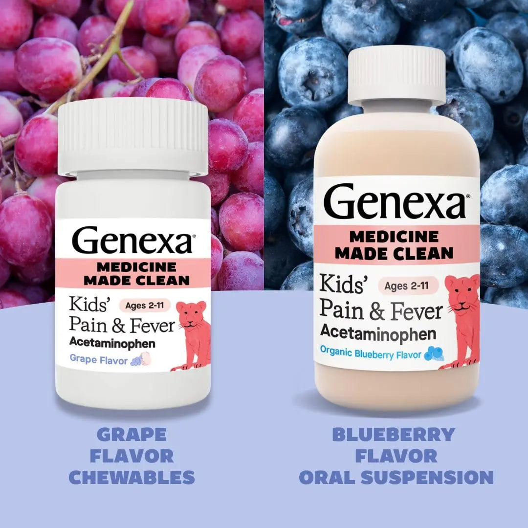 Genexa Kids' Clean Pain & Fever Acetaminophen Bundle | Relieves Fever & Minor Aches and Pain | Dye Free, 0% Artificial Additives | Chewable Tablets & Liquid Oral Suspension for Children Aged 2-11 Genexa Au supplements