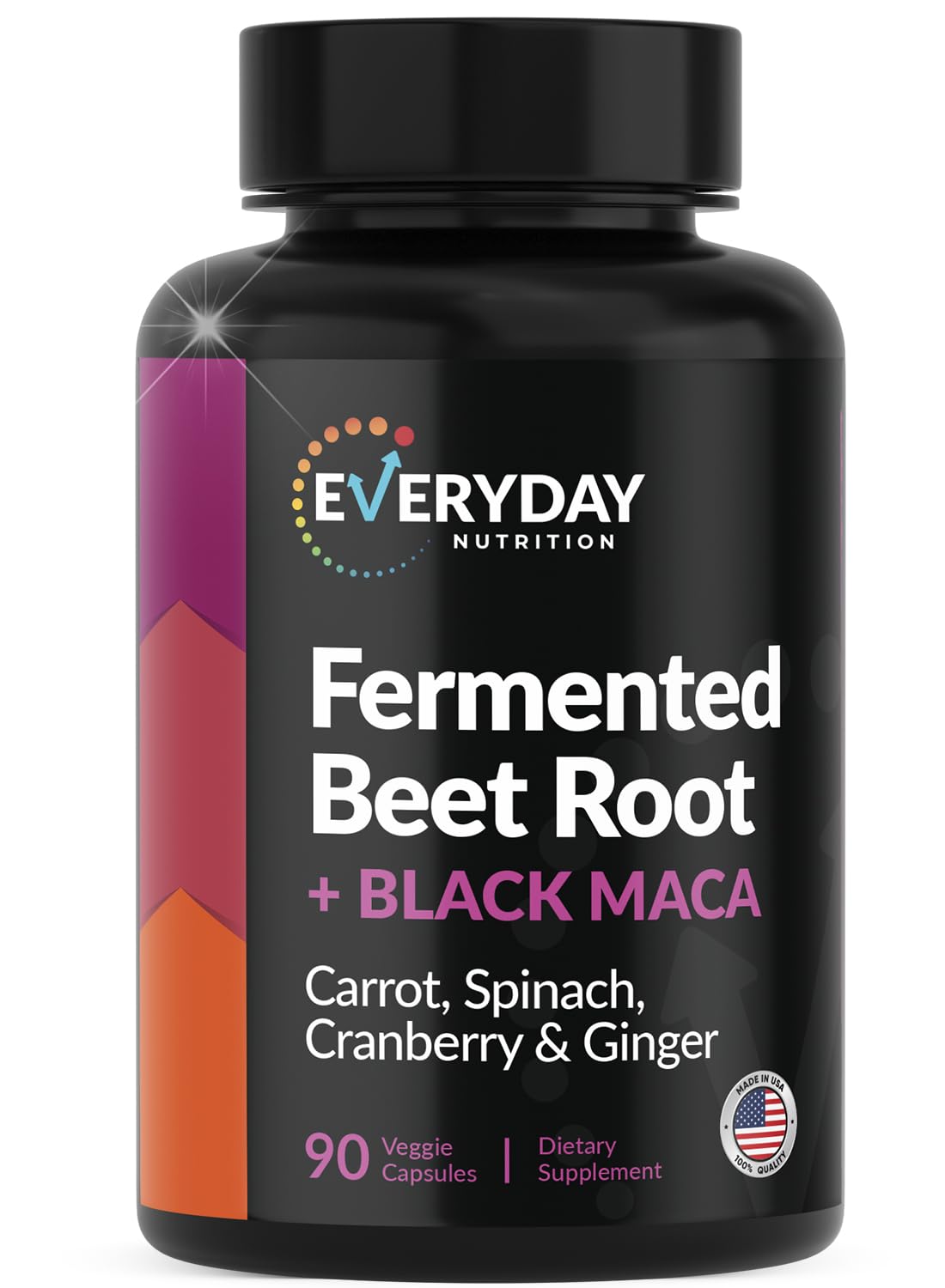 EVERYDAY NUTRITION Organic Fermented Beet Root & Black Maca Capsules with Carrot, Spinach, Cranberry & Ginger | Superfood for Energy, Stamina & Wellness | 90 Veggie Capsules | Made in USA EVERYDAY NUTRITION Au supplements