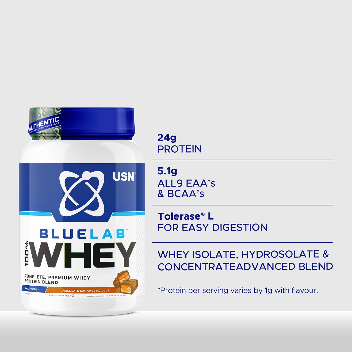 USN Blue Lab Whey Protein Powder: Chocolate Caramel - Whey Protein 908g USN Au supplements