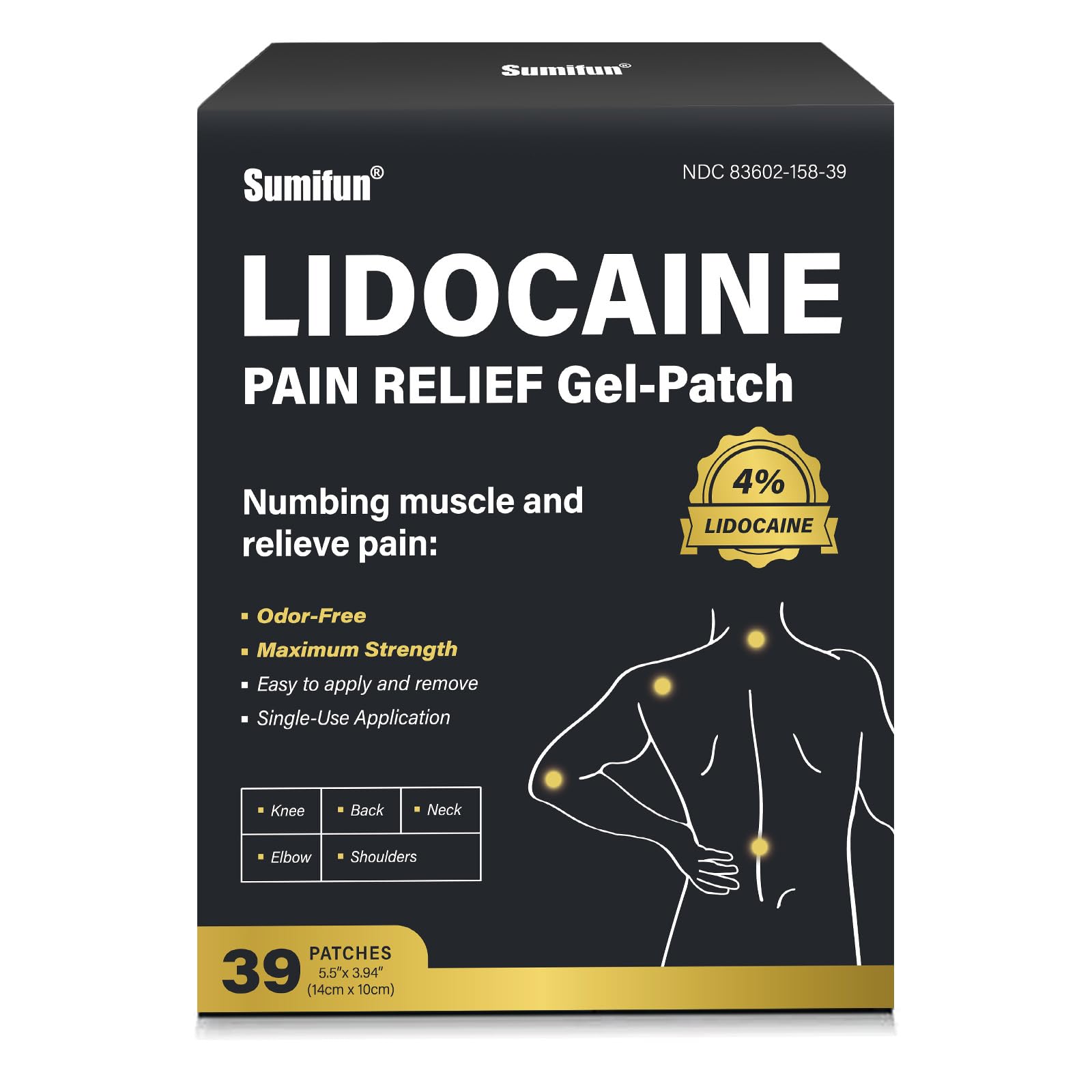 Sumifun 4% Lidocaine Patches,Maximum Strength Pain Relieving Patch Back, Shoulder, Joints, Knee Pain Relief and Muscle Soreness - 8 Hour Pain Relief (39 Count(Pack of 1)) Sumifun Au supplements