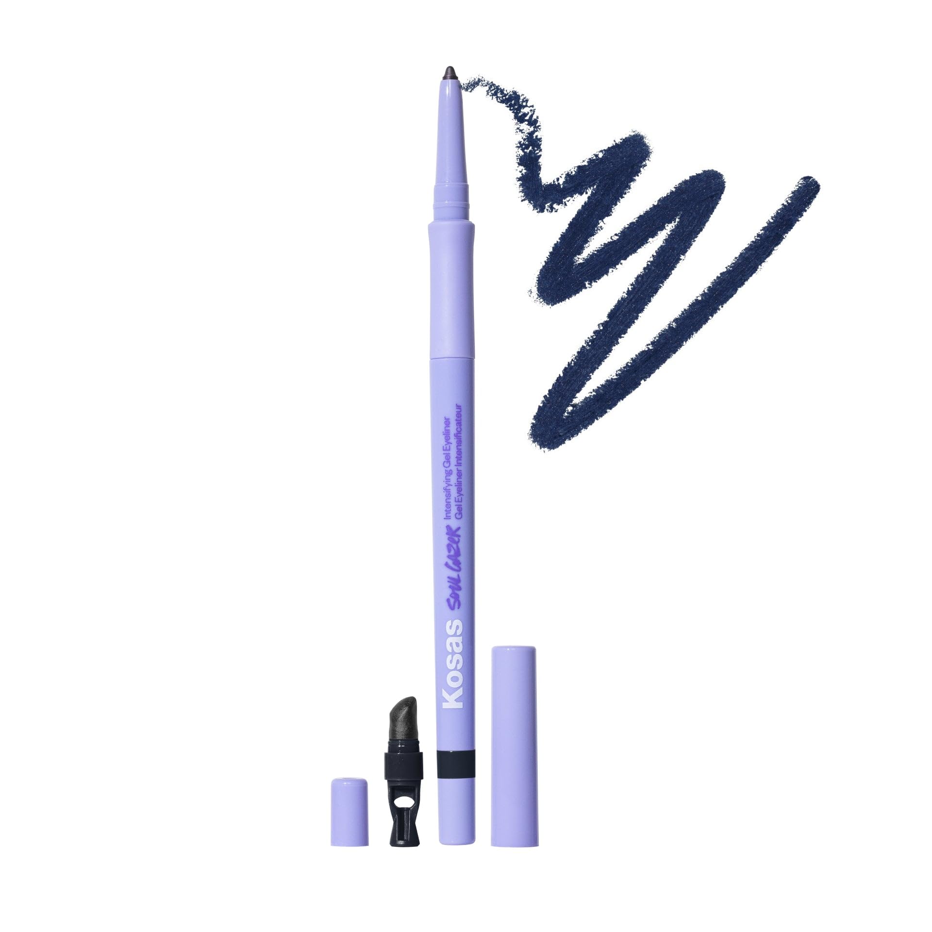 Kosas Soulgazer Gel Eyeliner (Enigma) - Waterproof, Smudge-Proof Pen with Hyaluronic Acid - Retractable Eyeliner Pencil with Sharpener & Smudger, Long-Lasting - Blackened Blue Satin Kosas Au supplements
