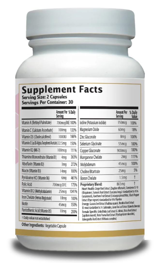 Women’s Multivitamin with Iron, Vitamin D3, Magnesium, B-Complex & Herbal Support – 60 Capsules – Energy, Hormone Balance, Heart Health – AnuMed AnuMed International Au supplements