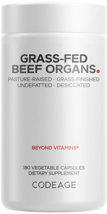 Codeage Grass Fed Beef Organs Supplement – Glandulars Supplements - Freeze Dried, Non-Defatted, Desiccated Liver, Heart, Kidney, Pancreas & Spleen Bovine Pills – Beef Vitamins - Non-GMO -180 Capsules Codeage Au supplements