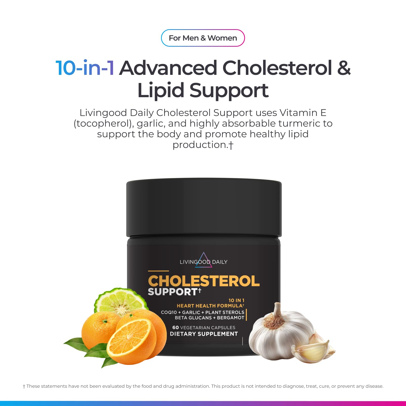 Livingood Daily Cholesterol Support Supplement with Garlic, CoQ10, Vitamin E, Bergamot, Plant Sterols for Body and Heart Health Support, Supports LDL and Triglycerides, Gluten Free, Vegan, 60 Capsules Livingood Daily Au supplements