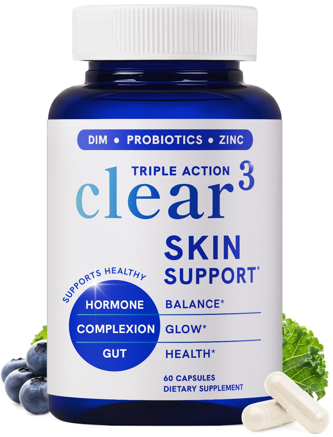 Clear Skin Supplement with Zinc, DIM & Probiotics | 3-in-1 Balance, Glow & Health Skin Support | Triple Action Hyaluronic Acid, Niaciminide & Vitamins for Hormone, Complexion & Gut Support | 60 Ct SMNutrition Au supplements